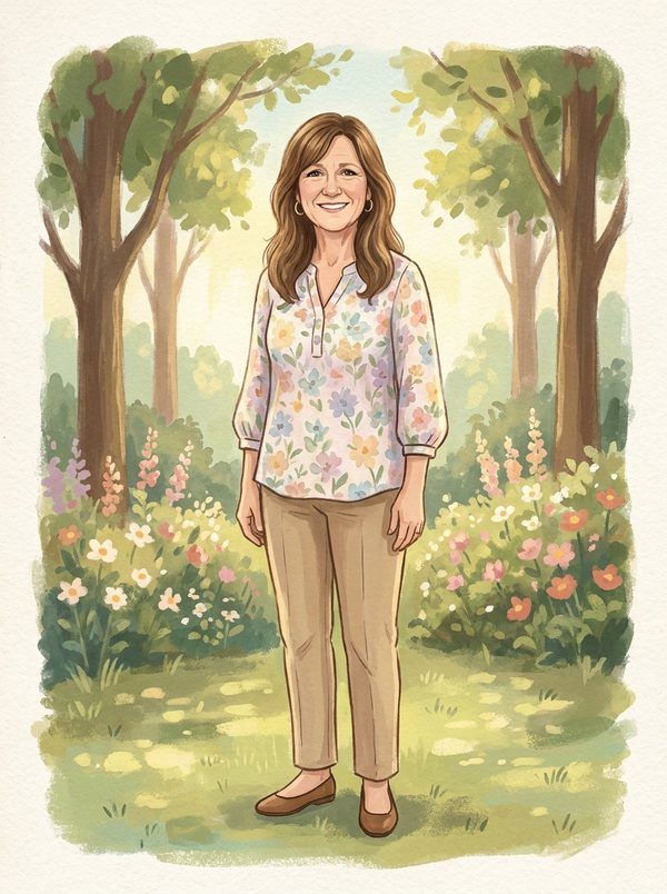 Grandma Rose as a storybook character in her floral blouse